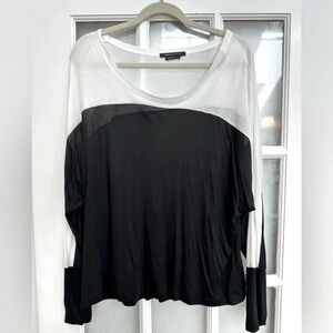 BCBGMAXAZRIA Black & White Lightweight Semi Sheer Long Sleeve Blouse Size XL